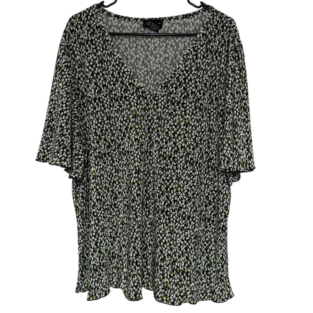 RUSSELL KEMP NEW YORK Abstract Print Blouse Accordion Pleated Green Size 3X